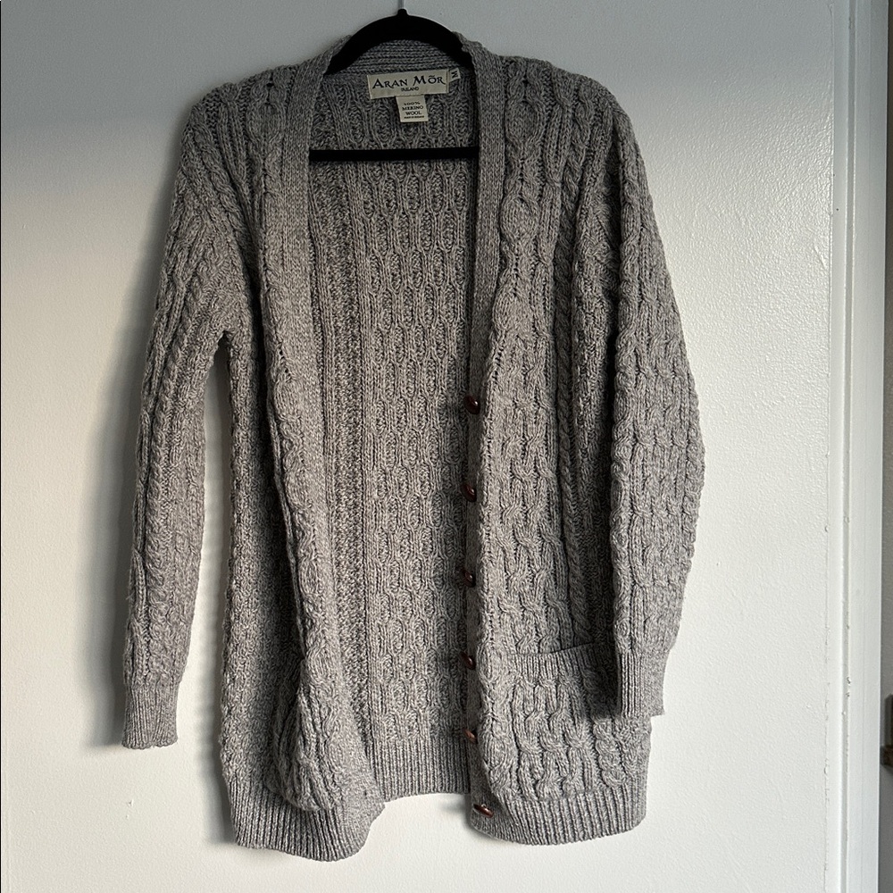 Aran Mor Gray Wool Cardigan
